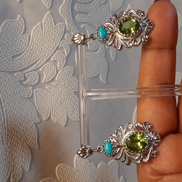 925 Genuine, Untreated Peridot and Sleeping Beauty Turquoise.  Bold. - Picture 4 of 8